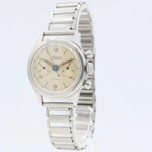 Vintage 32mm Minerva Men's Chronograph Wristwatch Valjoux 69 Swiss Steel Rare